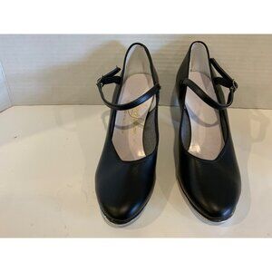 VINTAGE DANCE FASHIONS WOMEN'S TAP BLACK HEELED SHOES SZ 7 MADE IN USA